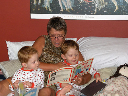 Grandma reading Red is Best to her grandsons